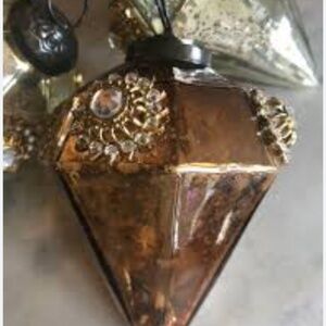 Elegant Kugel Style Mercury Glass Christmas Ornament Gold Diamond Large